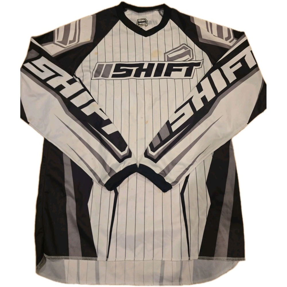 Vintage SHIFT Motocross Jersey Size M White Black Pinstripe Dirt Bike MX BMX...